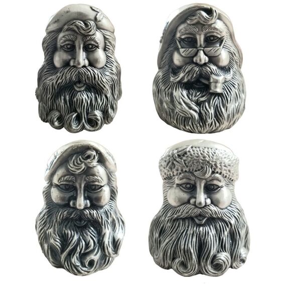 1995 Vintage Santa Pewter Napkin Ring Holder Set of 4 Home For The Holidays - Picture 6 of 11